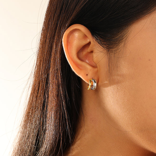 VFE0052 Double Plated Duet Mixed Huggie Hoops Earrings