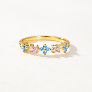 VFJ0148 Quartet Pink Blue Flower Cubic Zirconia Women Ring
