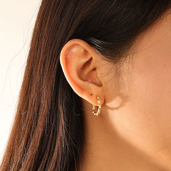 FE3139 Bamboo Zirconia Hoop Earring