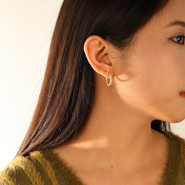 FE3168 U Shape CZ Hoop Earring