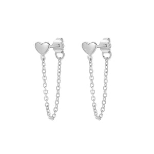 FE2760 925 Sterling Silver Heart Stud Chain Earring