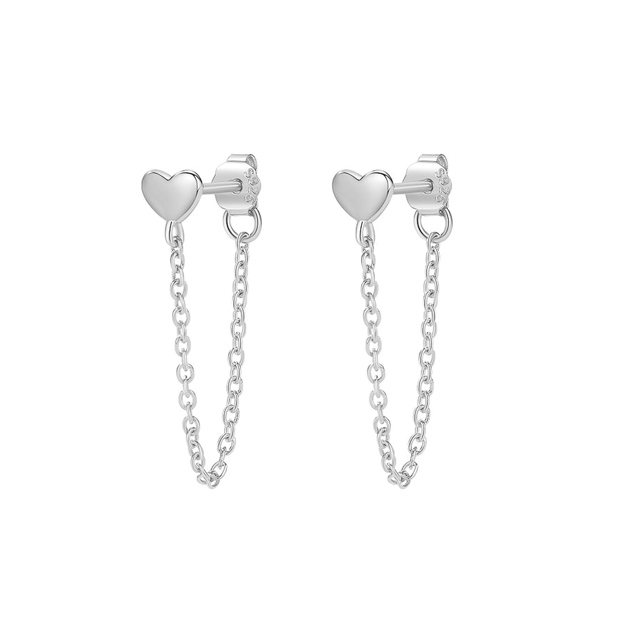 FE2760 925 Sterling Silver Heart Stud Chain Earring