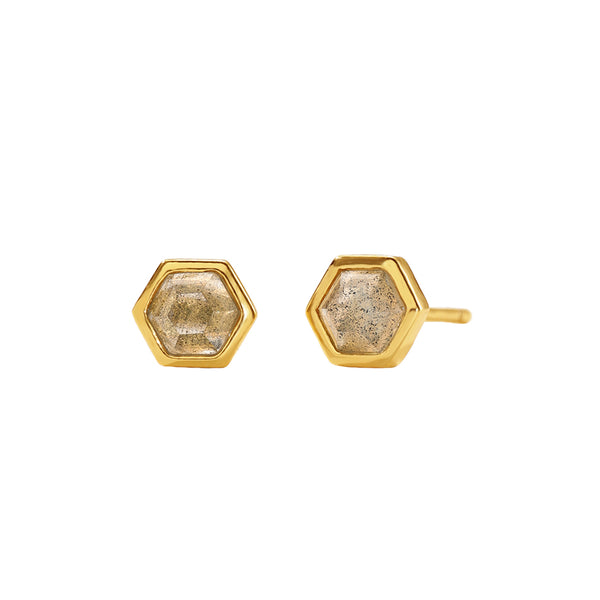 VFE0238 Birthstone Hexagon Natural Stone Stud Earrings