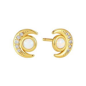 VFE0362 Bezel Set Opal Crescent Moon Mini Stud Earring