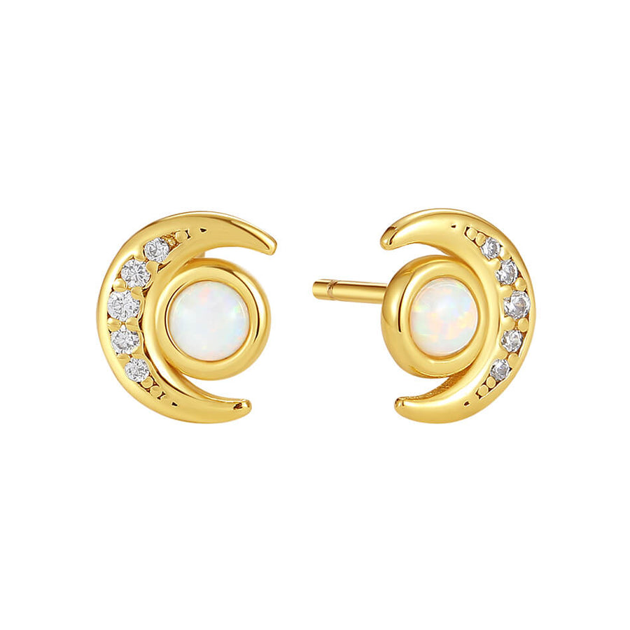 VFE0362 Bezel Set Opal Crescent Moon Mini Stud Earring