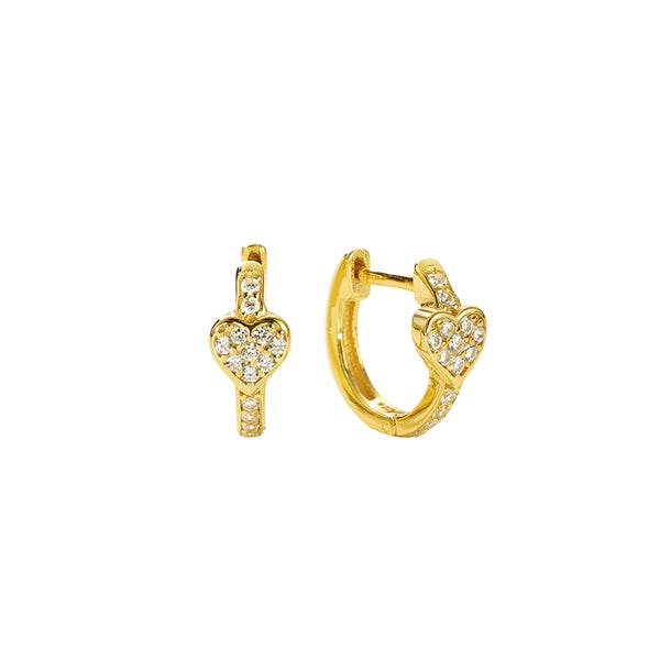 FE2875 925 Sterling Silver CZ Pave Heart Hoop Earrings
