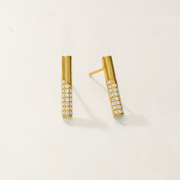 FE2849 925 Sterling Silver Cubic Zirconia Bar Stud Earring