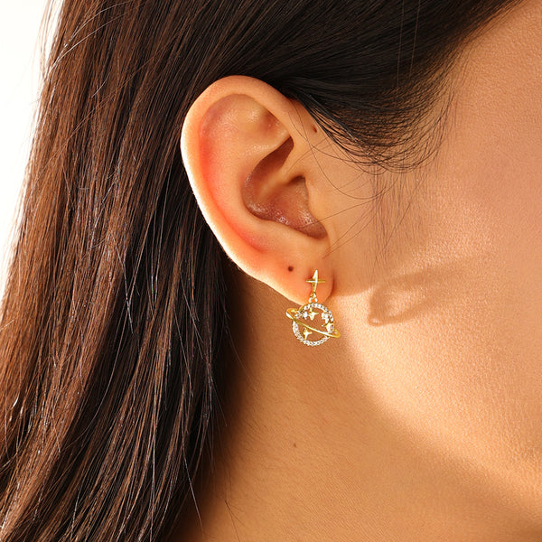 FE3172 Interstellar CZ Dangle Hoop Earring
