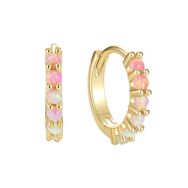 VFE0219 Rainbow Pink Opal Stone Hoop Earrings