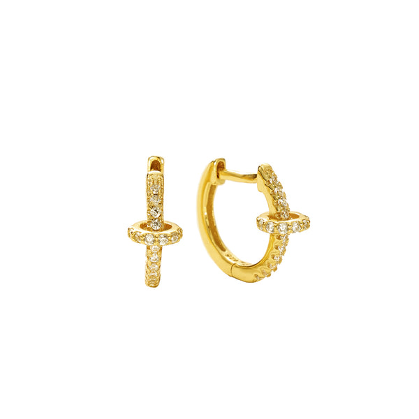 FE2885 925 Sterling Silver Pave Locking Hoop Earrings