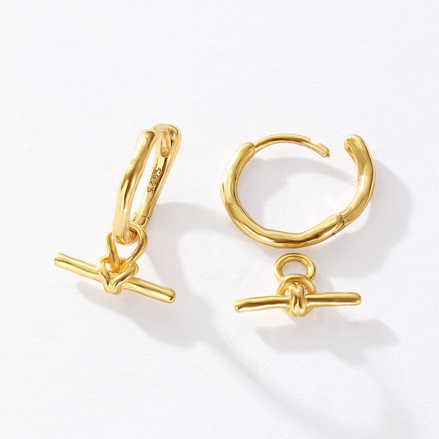 VFE0456 18k Dainty T-Bar Knot Hoop Earrings