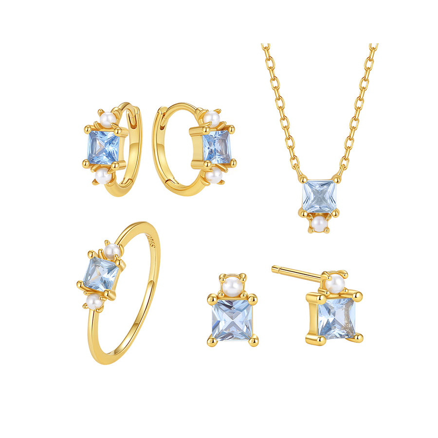 VFE0552 Blue Geometric Square CZ Hoop Earrings