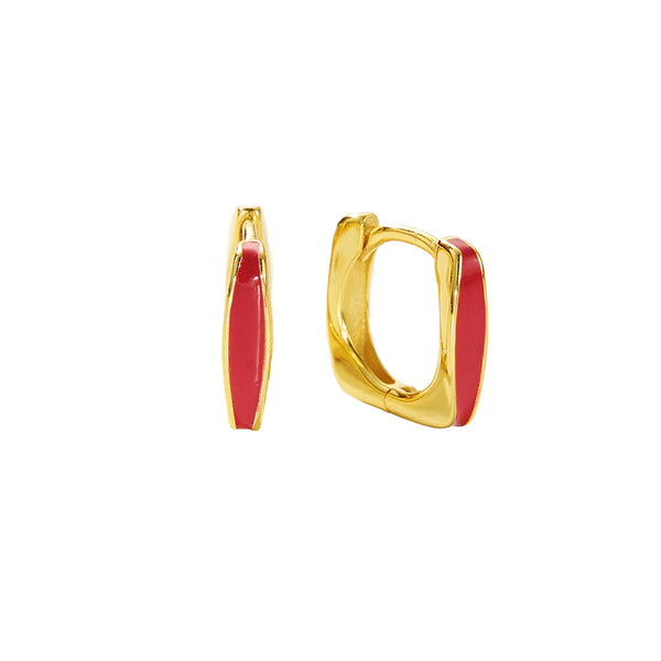 FE2889 925 Sterling Silver Red Enamel Square Hoop Earrings