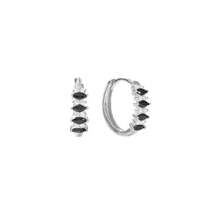 FE2945 925 Sterling Silver Black and White CZ Hoop Earring