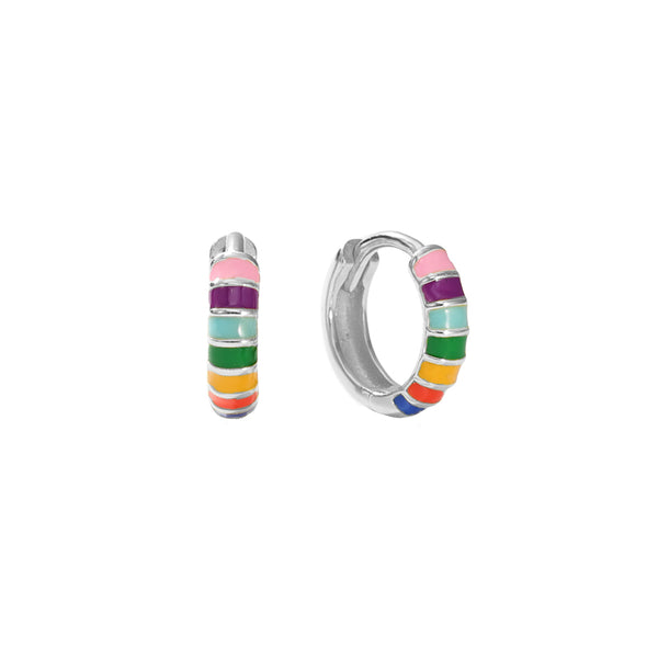 FE2961 925 Sterling Silver Enamel Contrast Design Hoop Earrings