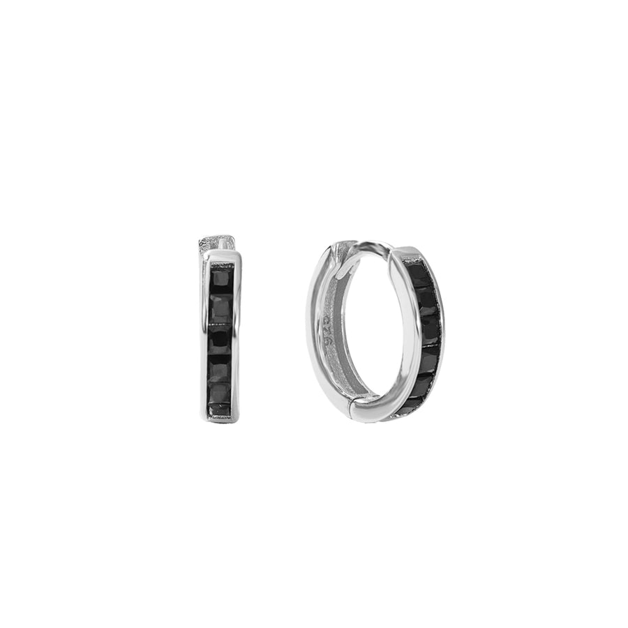 FE2959 925 Sterling Silver Black Zircon Hoop Earrings