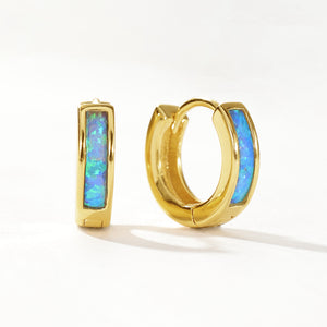 FE2060 Rectangle Opal Inlay Hoop Earrings
