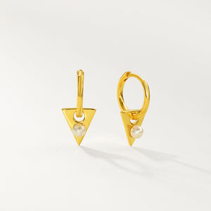 FE2905 925 Sterling Silver Triangular Pearl Dangle Hoop Earrings