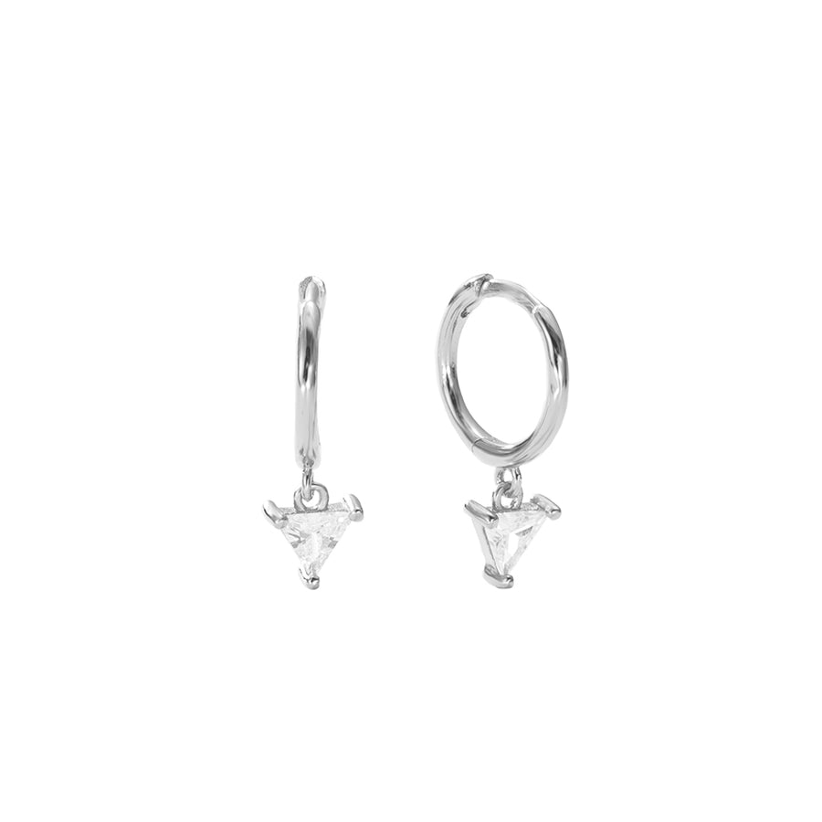FE2964 925 Sterling Silver Triangle Zirconia Dangle Hoop Earrings