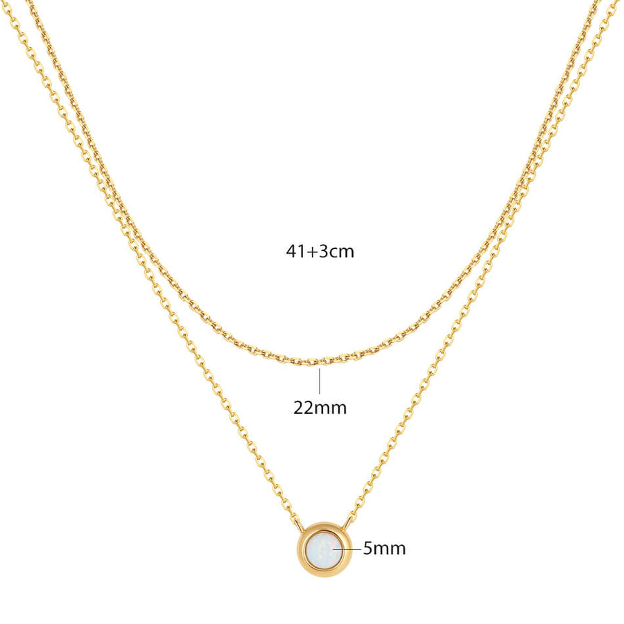 VFX0310 Bezel Set Opal Double Layered Chain Necklace