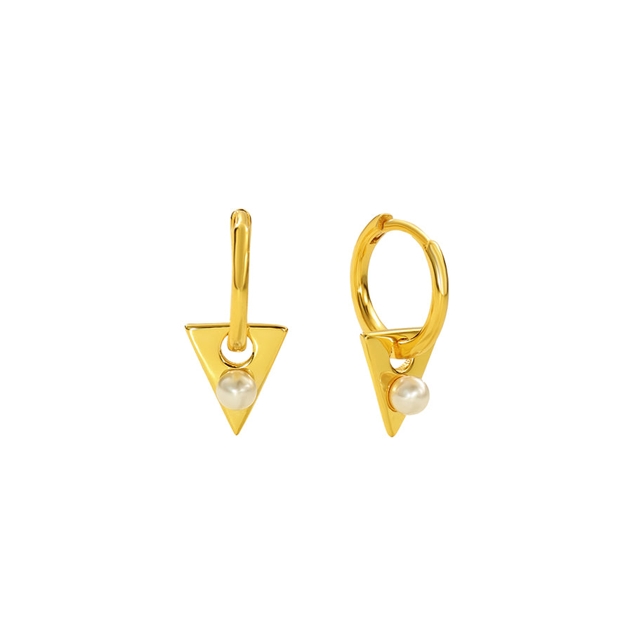 FE2905 925 Sterling Silver Triangular Pearl Dangle Hoop Earrings