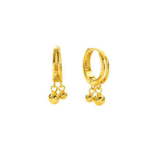 FE2788 925 Sterling Silver Double Gold Bead Dangle Earrings