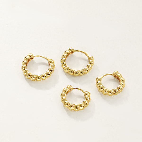 FE2824 925 Sterling Silver Bead Hoop Earrings