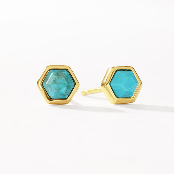 VFE0238 Birthstone Hexagon Natural Stone Stud Earrings
