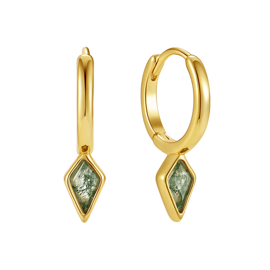 VFE0484 Moss Agate Kite Huggie Hoop Earrings