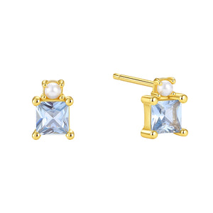 VFE0553 Blue Geometric Square CZ Mini Stud Earrings