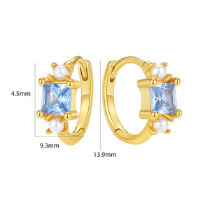 VFE0552 Blue Geometric Square CZ Hoop Earrings