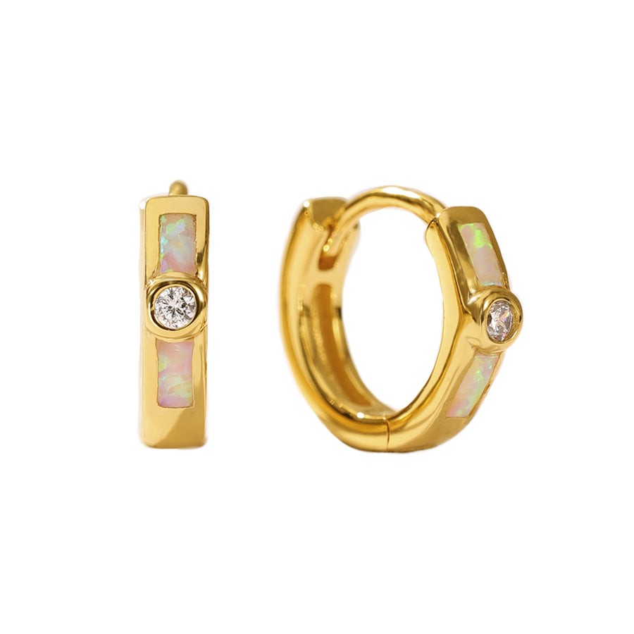 VFE0162 Inlay Opal CZ Huggie Hoop Earrings