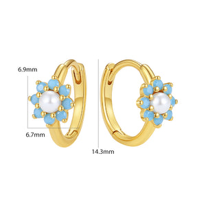 VFE0512 Flower Blue Opal Pearl Hoop Earrings