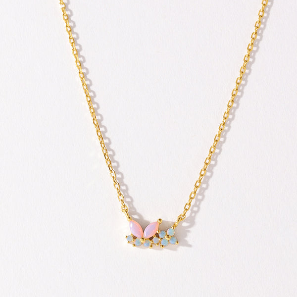 VFX0146 Milky Opal Pink Nano Butterfly Flower Necklace