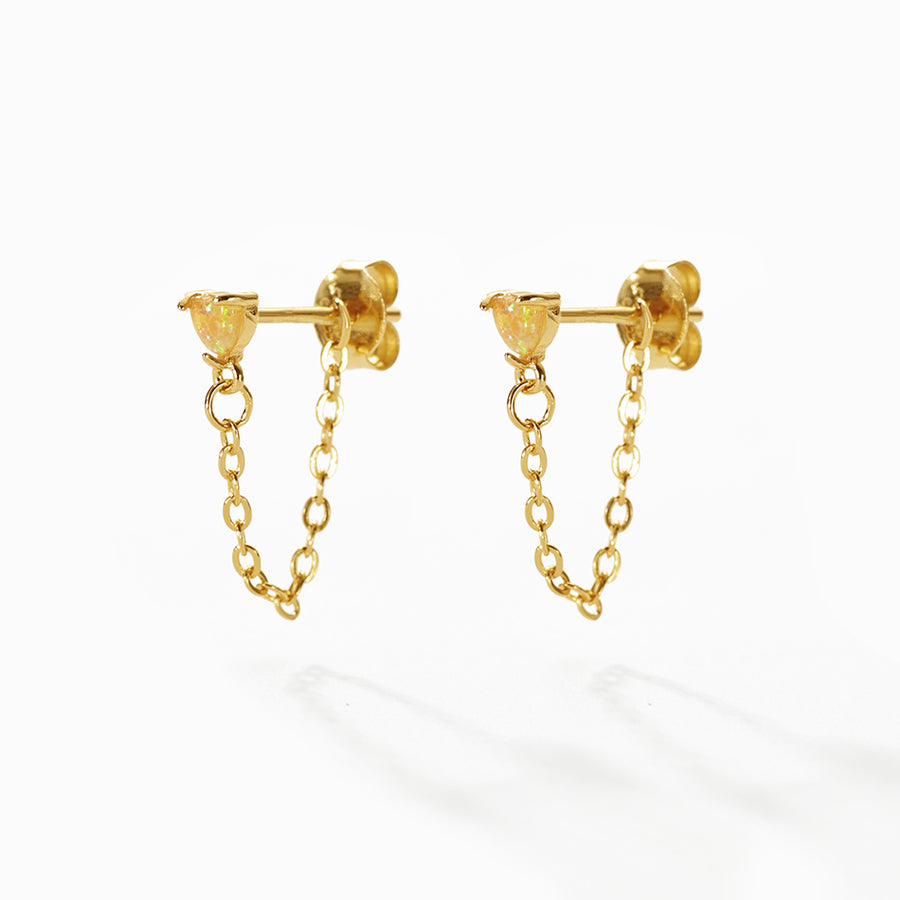 VFE0104 Yellow Heart Opal Chain Stud Earring