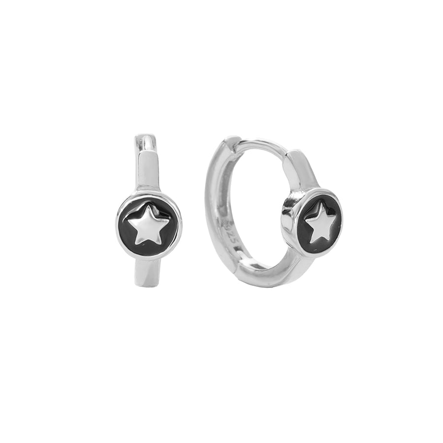 FE2789 925 Sterling Silver Enamel Star Hoop Earring