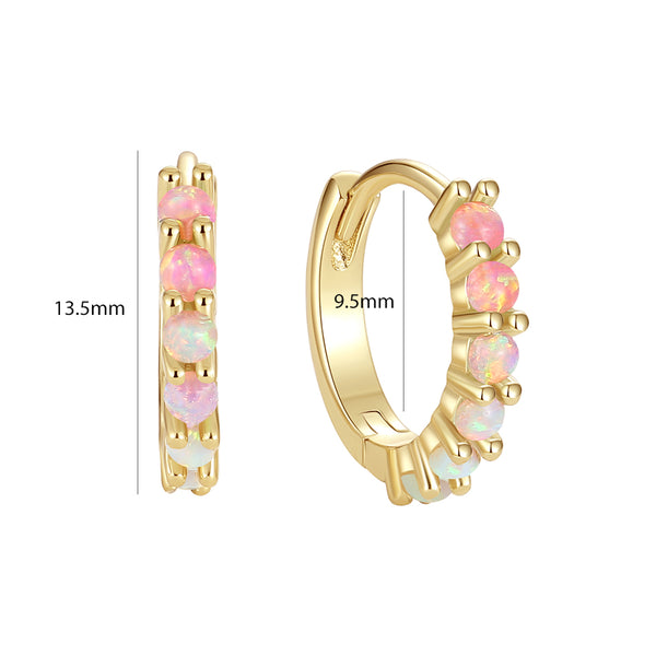 VFE0219 Rainbow Pink Opal Stone Hoop Earrings