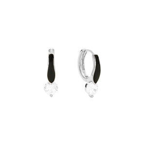 FE2773 925 Sterling Silver CZ Black Enamel Hoop Earrings