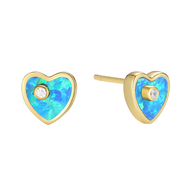 VFE0267 CZ Bezel Heart Opal Stud Earrings