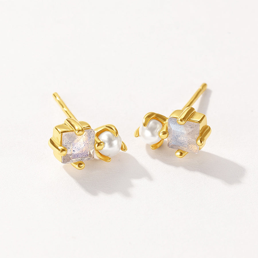 VFE0568 Geometric Square Moonstone Pearl Mini Studs