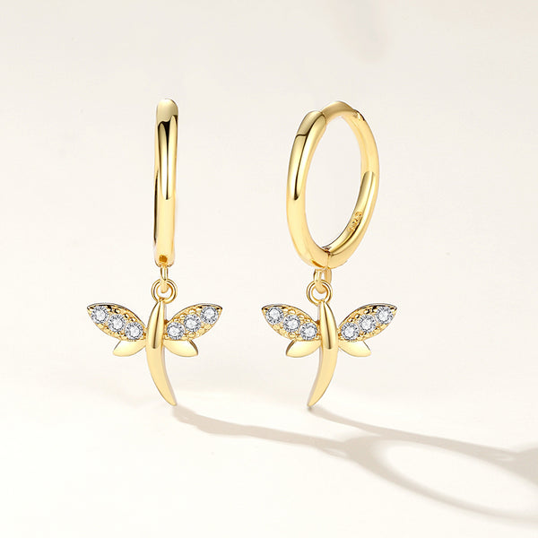 FE2231 925 Sterling Silver Personalized CZ Dragonfly Dangle Earrings