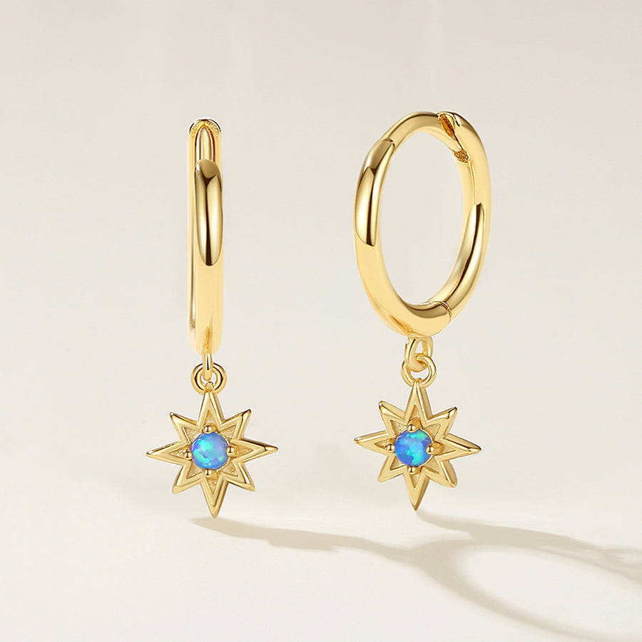 FE2198 Blue Opal Starburst Dangle Earrings