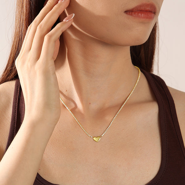 BVFX0718 Brass Cubic Zirconia Tennis Heart Necklace