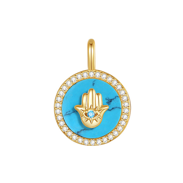 VFD0674 Turquoise Black Agate Palm Pendant Charm