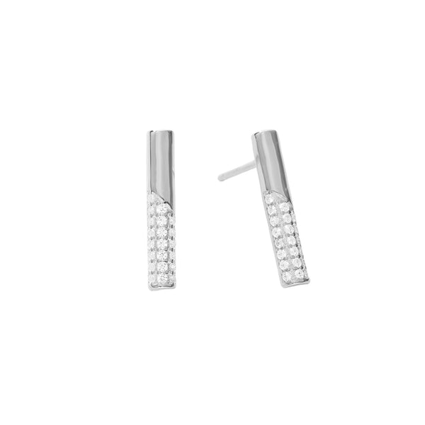 FE2849 925 Sterling Silver Cubic Zirconia Bar Stud Earring