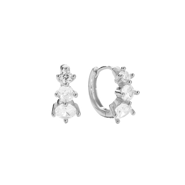 FE2823 925 Sterling Silver Triple Zirconia Hoop Earrings