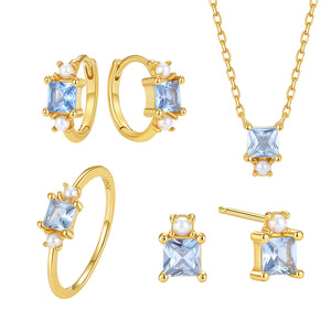 VFE0553 Blue Geometric Square CZ Mini Stud Earrings