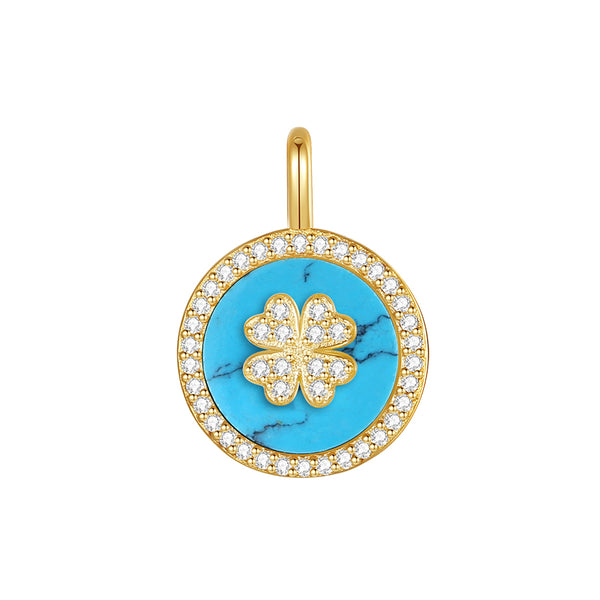 VFD0676 Turquoise Black Agate Four Leaf Clover Pendant