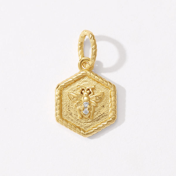 VFD0747 hexagon tag bee charm