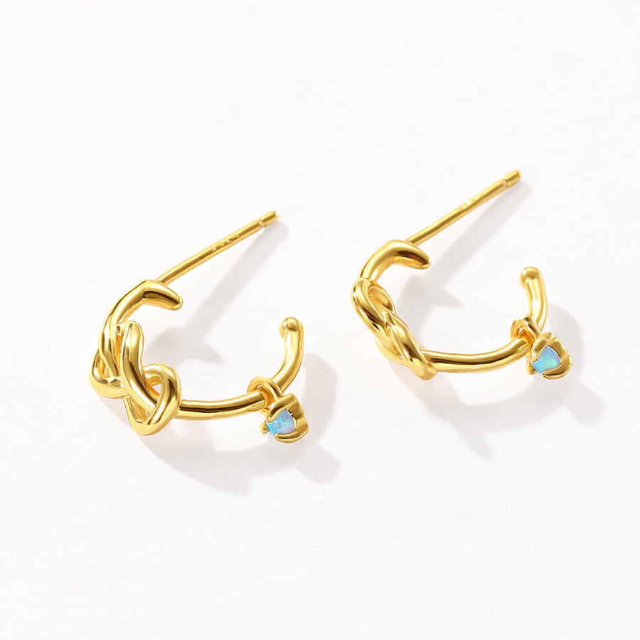 VFE0389 Minimalist Knot Opal Half Hoop Earrings